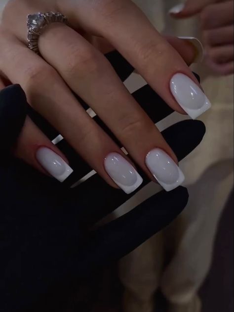 french tip manicure White On White Nails French, Ice White Nails, Short Acrylic Nails French Tip Design, White Nails With French, Ice Nails Designs, White On White French, French White Nails, Milky White French, Colored French Nails