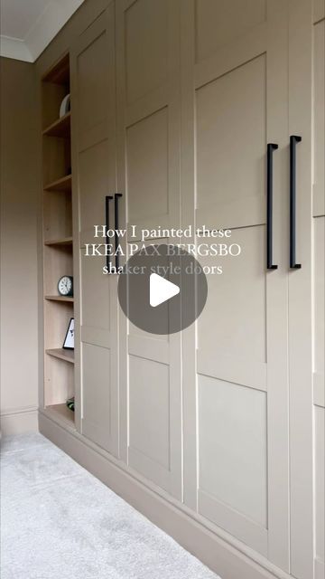 Ikea Shaker Wardrobe, Shaker Style Closet Doors, Ikea Bergsbo Hack, Paint Ikea Wardrobe, Bedroom Cupboards Ideas, Pax Bergsbo Hack, Painted Wardrobes Before And After, How To Paint Ikea Pax Wardrobe, Painting Pax Wardrobe