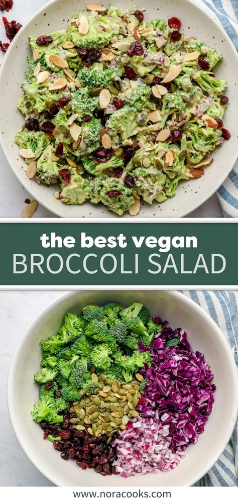 Vegan Broccoli Salad Broccoli Beet Salad, Broccoli Cabbage Salad, Kale Broccoli Salad, Chopped Salad Recipes Vegan, Vegan Broccoli Salad Recipe, Vegan Cold Salad Recipes, Vegan Cold Salad, Plant Based Salad Recipes, Brocoli Salad Recipes