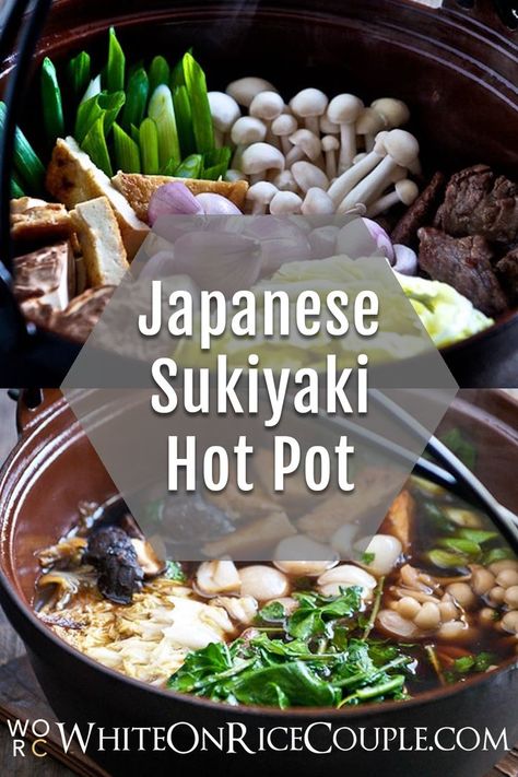 Japanese Hotpot Recipe, Sukiyaki Recipe Beef, Japanese Sukiyaki Recipe, Japanese Sukiyaki, Asian Hot Pot Recipe, Nabe Recipe, Beef Sukiyaki Recipe, Hot Pot At Home, Chinese Fondue