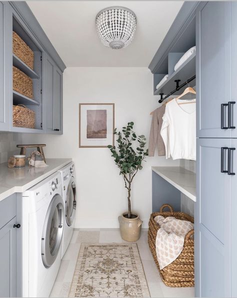 Laundry Room Tables, Transitional Laundry Room, Narrow Laundry Room, Blue Laundry Rooms, Stylish Laundry Room, California Ranch, Dream Laundry Room, Mudroom Laundry Room, Laundry Room Layouts