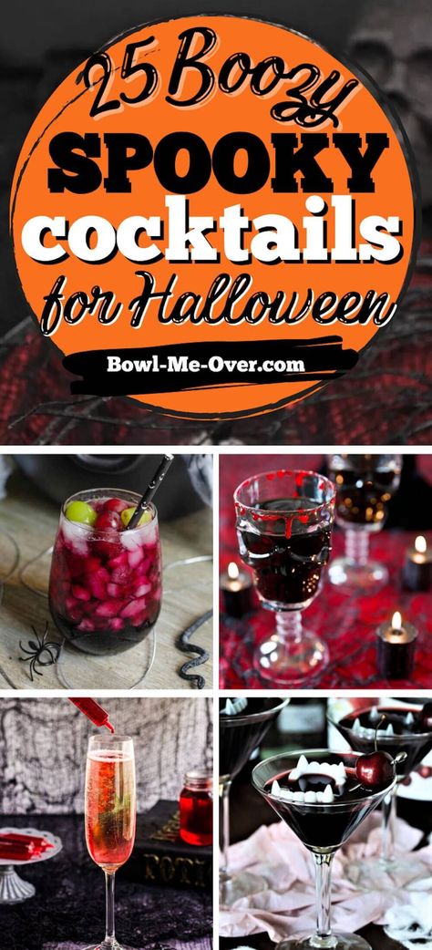 25 Scary good Halloween Cocktails for your next party! These are fun boo-zy drinks sure to get your party off to a great start. These potions are made with tequila, rum champagne - all your favorites. Then to make them extra spooky they are topped with scary garnishes. They're colorful, bubbly, smoky, and downright creepy! Easy Halloween Cocktails, Spooky Cocktails, Halloween Themed Drinks, Halloween Cocktail Recipes, Halloween Cocktail, Cocktail Appetizers, Cocktail And Mocktail, Happy Hour Drinks, Themed Drinks