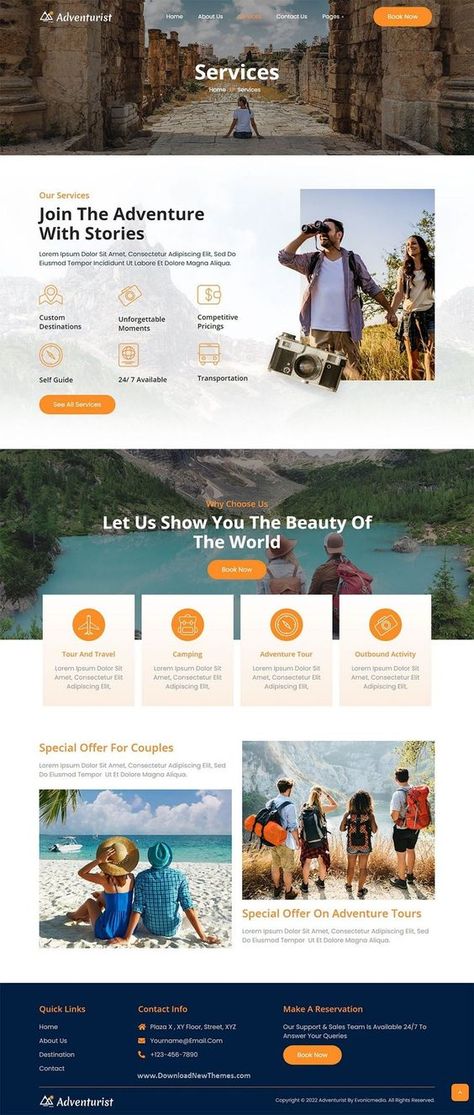 Adventurist - Travel & Tourism Agency Elementor Template Kit is a clean, elegant and modern design responsive premium elementor template kit for travel, tour operator, tourism agency and hospitality related business and service companies professional website. It has beautiful homepage layouts, 10+ pre-designed pages and sections can be imported into your website on WordPress in just a few clicks using the free page builder Elementor to download now & live preview click on image 👆 About Us Page Design, Travel Agency Website, Travel Website Design, Design Sites, Blog Website Design, Agency Website Design, Webdesign Inspiration, Professional Website Design, Tourism Website