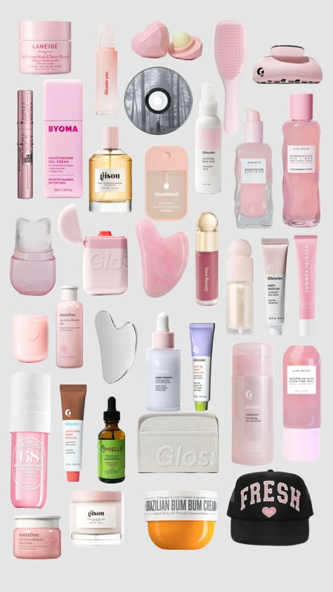 my (unrealistic) wishlist!! 🎀💌🎧 #cosmetics #pink #wishlist Pink Wishlist, Unrealistic Wishlist, Glossier You, Beauty Balm, Balm Dotcom, Gel Cream, Better Skin, Your Aesthetic, Connect With People