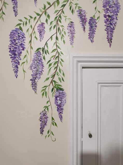 Diy Wisteria, Wall Painting Flowers, Flower Wall Painting, Wall Murals Diy, Creative Wall Painting, Garden Mural, Thrifted Home, Flower Mural, Wall Art Diy Paint