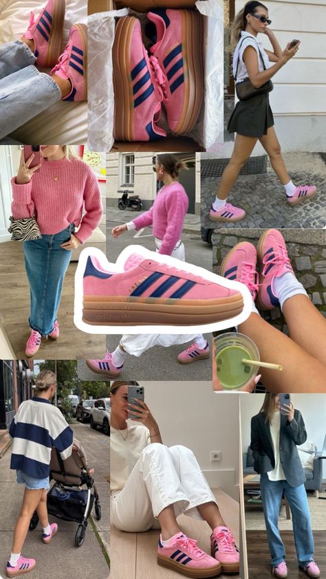 Pink Adidas Shoes Outfit, Pink Adidas Outfit, Pink Sneakers Outfit, Pink Shoes Outfit, Adidas Gazelle Pink, Pink Gazelles, Adidas Gazelle Outfit, Adidas Samba Outfit, Samba Outfit