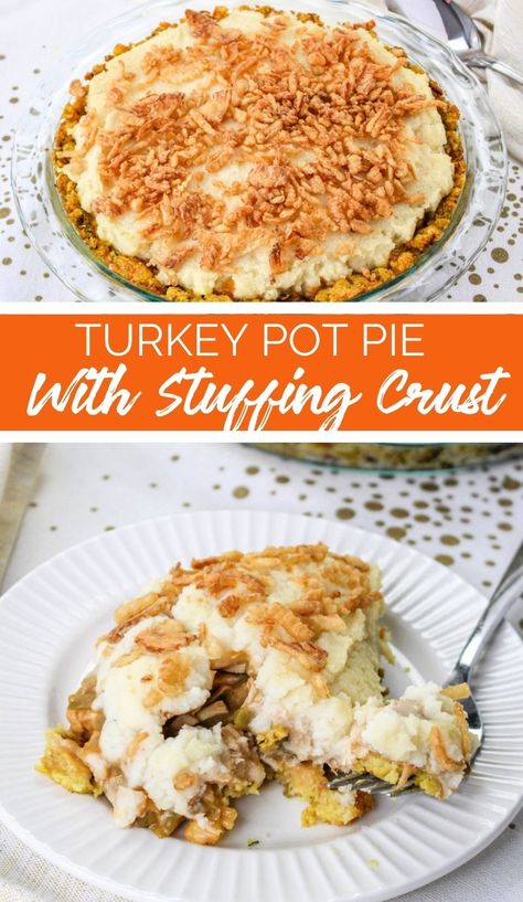 Stuffing Crust, Stuffing Pie, Fall Pot Pie Recipes, Stuffing Pot Pie, Leftover Thanksgiving Pie, Thanksgiving Pot Pie Leftover, Turkey Pot Pie Crock Pot, Thanksgiving Pot Pie Recipe, Pie Crust Ideas Savory