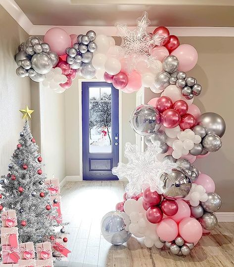 Wonderland Balloon Garland, Winter Wonderland Balloon Garland, Winter Onderland Birthday, Snowflake Balloons, Balloon Arch Wedding, Pink Winter Wonderland, Baby Shower Balloon Arch, Winter Onederland Birthday Party, Winter Baby Shower Themes