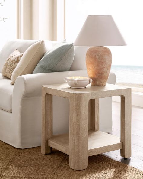 Bring a relaxed look to your living room with our new Aptos Collection. Beautifully crafted in our exclusive Sandwash finish, each silhouette features soft edges. Tap our link in bio to shop the full collection! Side Table Decor Living Room, Side Table Decor, Table Decor Living Room, Glass Side Tables, Coastal Living Room, Metal Side Table, Living Room End Tables, Living Room Side Table, Furniture Side Tables