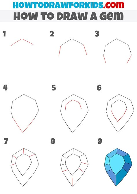 How To Draw Gemstones Step By Step, How To Draw A Gemstone, Drawing Gems, Simple Jewelry Drawing, Gem Stone Drawing, How To Draw A Diamond Step By Step, How To Draw Jewelry Step By Step, How To Draw Rings, Jewelry Drawing Tutorials