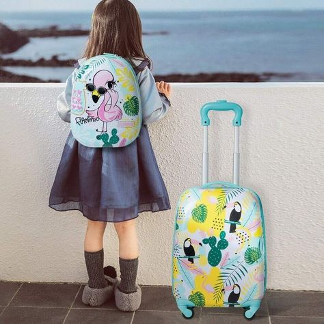 Kids Luggage Sets, Luggage Design, Suitcase Backpack, Cute Flamingo, Suitcase Travel, White Backpack, Suitcase Set, Flamingo Pattern