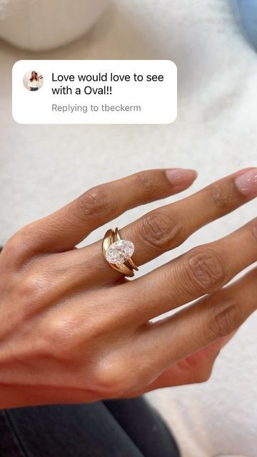 Her Rock | Lab Grown Diamonds on Instagram: "Our curved cloud ring is quickly becoming a customer favorite✨ Don’t worry, we’re making more as we speak! We’ve stacked it with a radiant, three stone and now an oval engagement ring. What’s next? #14kgoldjewelry #ringstack #engagementring #weddingrings #ovalcutdiamond #labgrowndiamonds" Oval Band With Oval Ring, Oval Engagement Ring With Unique Wedding Band, Oval Three Stone Wedding Ring Set, Oval Gold Engagement Ring With Wedding Band, Cloud Engagement Ring, Ring Stack With Oval Engagement Ring, Oval Engagement Ring With Curved Band, Bands With Oval Engagement Ring, Curved Engagement Ring And Wedding Band