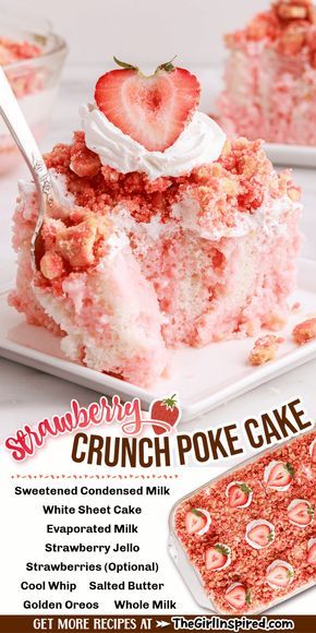 Strawberry Crunch Poke Cake, Strawberry Crunch Cake, Christmas Decor Ideas 2023, Strawberry Crunch, Cookie Toppings, Traditional Thanksgiving, Strawberry Dessert Recipes, Crunch Cake, Strawberry Jello