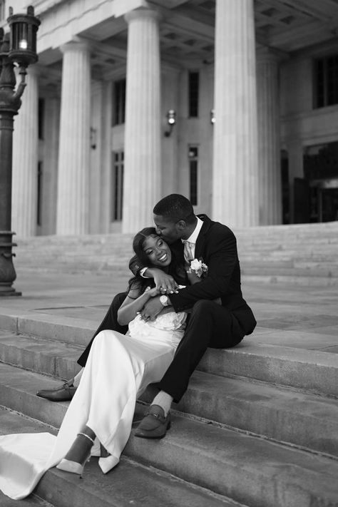 Intimate Courthouse Elopement | Black And White Wedding Photo | Miami Elopement Photographer | Got love and dreams bigger than the Miami skyline but wish to keep it simple? Think Miami Courthouse Wedding! Find courthouse wedding miami, courthouse wedding dress, courthouse wedding attire, and courthouse wedding elopements. Book now at ramsesgarciaphoto.com and start your forever in Miami. Courthouse Wedding And Reception, Eloping Courthouse Wedding, Black Couples Courthouse Wedding, Modern Courthouse Wedding, Cool Wedding Photoshoot, Halloween Courthouse Wedding, Untraditional Wedding Photography, Courthouse Couple Photos, Getting Married At The Courthouse