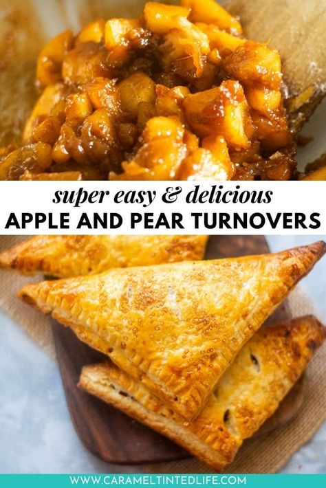 Apple and pear turnover recipe made with puff pastry! This easy recipe for apple and pear turnovers is made from puff pastry and cinnamon-spiced apples and pear filling. Perfect for Thanksgiving #homemade #filling #cinnamon #Thanksgiving #pear #autumn #apple Apple And Pear Recipes Healthy, Mini Pear Pies Puff Pastries, Pear Pop Tarts, Pears And Puff Pastry, Pear Turnovers Puff Pastries, Best Turnover Recipe, Puff Pastry With Pears, Pear And Puff Pastry Recipe, Pear Puff Pastry Recipes