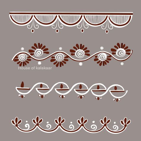 Alpona Border Design Easy, Alpona Design Easy Simple, Alpona Simple Design, Warli Painting Border Design, Rongali Border Design, Alpona Design Drawing, Easy Kolka Design, Diwali Mandana Designs, Alpona Design Border