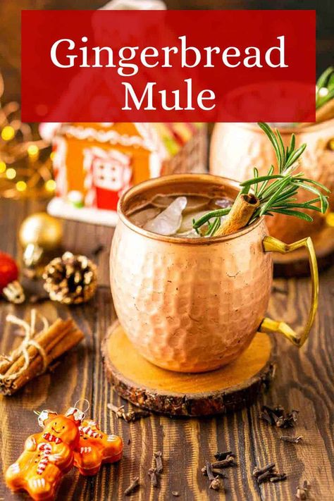 This gingerbread mule cocktail is sure to be your new favorite Christmas drink! We make this gingerbread cocktail with a homemade gingerbread simple syrup, and you can use your favorite spirit. You'll want to sip on this festive drink all throughout the holidays. Christmas Mules Ginger Beer, Spicy Gingerman Cocktail, Gingerbread Moscow Mule, Christmas Cocktails Gingerbread, Gingerbread Vodka Cocktail, Gingerbread Rum Cocktail, Ginger Beer Christmas Cocktail, Ginger Bread Cocktail, Gingerbread Gin Cocktail