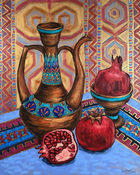 Turkish Art Paintings, Orientalism Art, Nature Still Life, Pomegranate Tree, Cuadros Diy, Pomegranate Art, Iranian Art, Turkish Art, Arabic Art