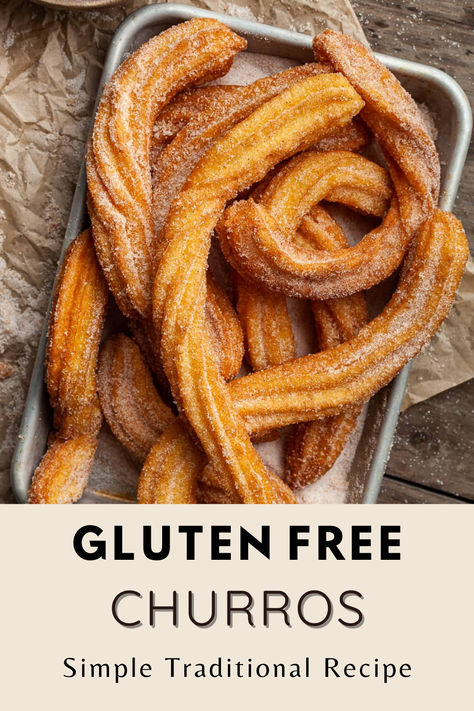 Gluten Free Churros are a classic, loved for their crispy, sugary exterior and soft, tender interior. Serve with homemade chocolate sauce for a special treat. Perfect for Cinco de Mayo Gluten Free Churros Recipe, Gluten Free Churros, Glutenfri Baking, Churros Recipe, Homemade Gluten Free, Gluten Free Sweets, Gluten Free Treats, Gluten Free Snacks, Gluten Free Recipes Easy