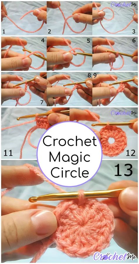 Crochet Magic Circle or Crochet Magic Ring Step by Step Tutorial Start Crochet, Crochet In The Round, Magic Circle Crochet, Crochet Circle Pattern, Magic Ring Crochet, Start Crocheting, Crochet Stitches Guide, Beginner Crochet Tutorial, Crochet Rug Patterns