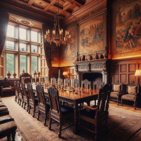 English Manor Dining Room, Old English Manor Interior, Old Manor Interior, Stately Homes Interior, Manor House Aesthetic, Manor Dining Room, English Manor Interior, 1920s Dining Room, Mansion Dining Room