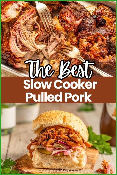 This simple crockpot pulled pork recipe is great for busy days. Toss a pork shoulder into your slow cooker with BBQ sauce, let it cook, and you’ve got tender pulled pork ready for sandwiches or a pot roast-style meal. Add a splash of apple juice or Dr. Pepper for extra flavor. Perfect for sliders or tacos, this recipe is easy to make and always a hit. Click to see the recipe for slow cooker pulled pork. Low Sodium Pulled Pork Crock Pot, Shredded Pork Roast Crock Pot Recipes, Best Crockpot Pulled Pork Bbq, Pork Loin Pulled Pork Crock Pot Recipes, Crockpot Pulled Pork Sliders, Quick Pulled Pork Crock Pot Recipes, Crockpot Bbq Pork Roast, Frozen Pulled Pork Crock Pot, Pork Roast With Apple Juice