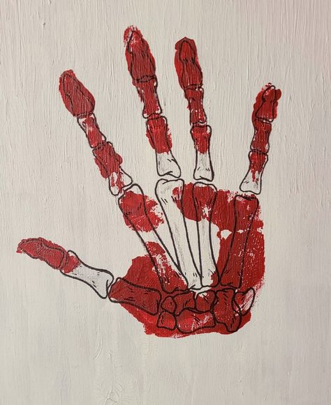 Drawing Ideas Ghost, Scary Drawing Ideas, Halloween Art Drawing, Skeleton Hands Drawing, Handprint Painting, Scary Paintings, Bone Drawing, Drawing Blood, Scary Drawings