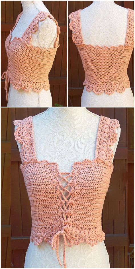 Crochet Stylish Corset Top Debbie Macomber, Crochet Crop Top Pattern, Mode Crochet, Crochet Tops Free Patterns, Haken Baby, Crochet Halter, Crochet Fashion Patterns, Crochet Diy, Crochet Woman