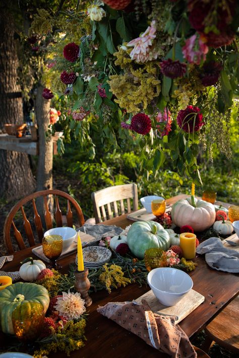 Wiccan Themed Party, Autumn Party Table Decor, Rainy Garden Party, Fall Equinox Decorations, Autumn Equinox Decorations, Autumnal Party Decor, Autumnal Birthday Party, Fall Garden Tea Party, Harvest Tea Party