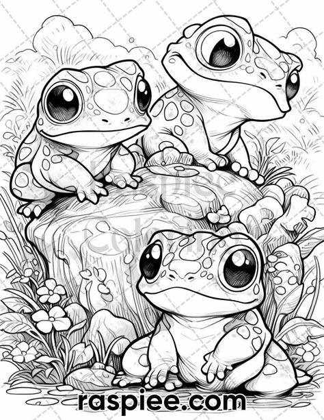 Printable coloring pages for kids and adults to color in. Including animals, flower, stres relief, pattern, relaxing, illustration and more. #coloringpages #coloringbook #adultcoloringpage #kidscoloringpage #printable Free Adult Coloring Pages Printables Doodle Art, Coloring Pages For Adults Unique, Design Coloring Pages, Grayscale Coloring Pages For Adults, Frog Coloring Pages, Adult Colouring Printables, Frog Drawing, Unique Coloring Pages, Grayscale Coloring Pages