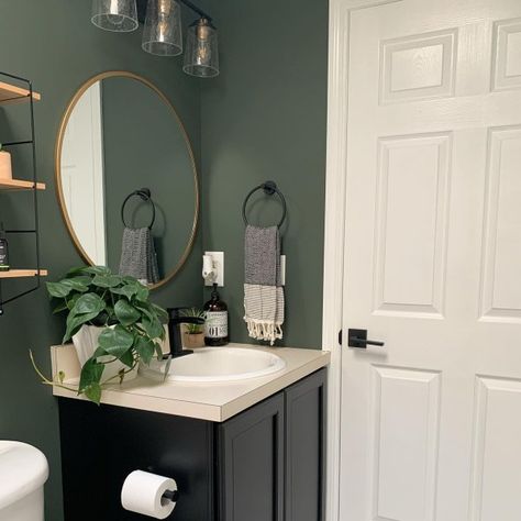 Foxhall Green, Green Small Bathrooms, Green Bathroom Paint, Dark Green Bathrooms, Green Bathroom Decor, Green Accent Walls, Texas House, Green Walls, Boys Bathroom