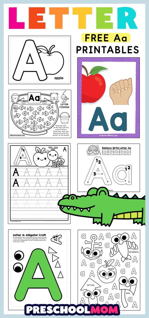 Letter A Coloring Page Free Printable, A Worksheets Preschool, Asl Alphabet, Letter A Coloring Pages, Letter Recognition Worksheets, Prek Ideas, Alphabet Crafts Preschool, Preschool Activities Printable, Letter Recognition Activities