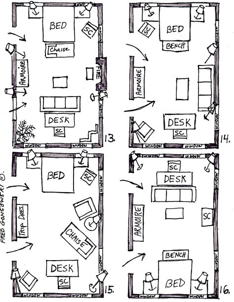 Large Bedroom Layout, Bedroom Layout Design, Bed Placement, Arranging Bedroom Furniture, Bedroom Arrangement, Bedroom Furniture Layout, Long Room, Bedroom Layout, Deco Studio