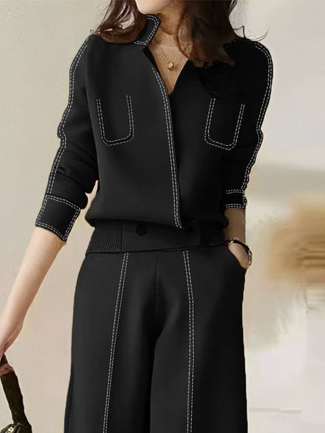 High Waisted Loose Pants, Build Wardrobe, Color Block Cardigan, Quick Outfits, Loose Pants, V Neck Cardigan, Solid Clothes, Pants Pattern, Cardigan Tops