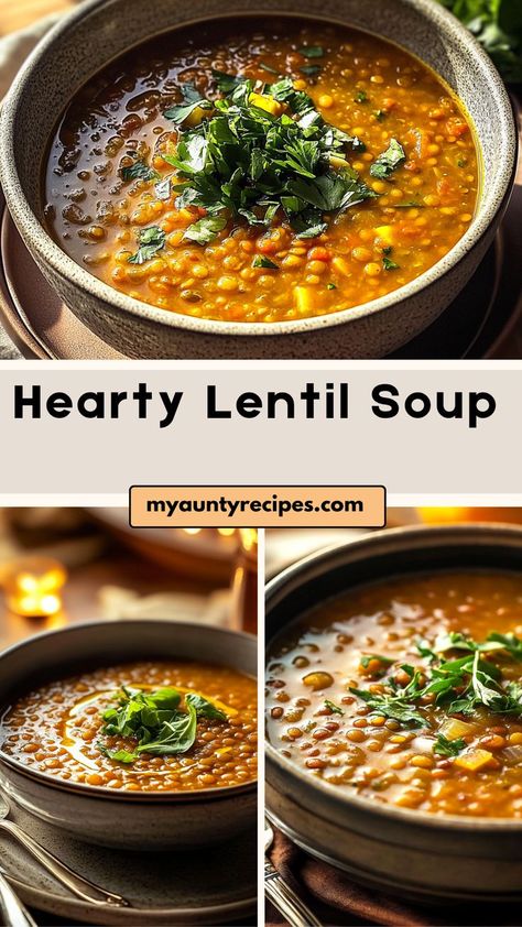 Make your mealtime easier with our Easy Hearty Lentil Soup Recipe! This wholesome soup is loaded with lentils, vegetables, and herbs, creating a delicious and hearty dish. It’s perfect for busy weeknights or meal prep, offering plenty of flavor and nutrition in every bowl. Serve it with your favorite bread for a comforting and filling meal that’s simple and satisfying. Lentil Soup Recipe With Meat, Savory Lentil Soup, French Green Lentil Soup, Bean Lentil Recipes, Easy Green Lentil Recipes, Pureed Lentil Soup, Scottish Lentil Soup Recipe, Marry Me Lentils, Hearty Lentil Soup