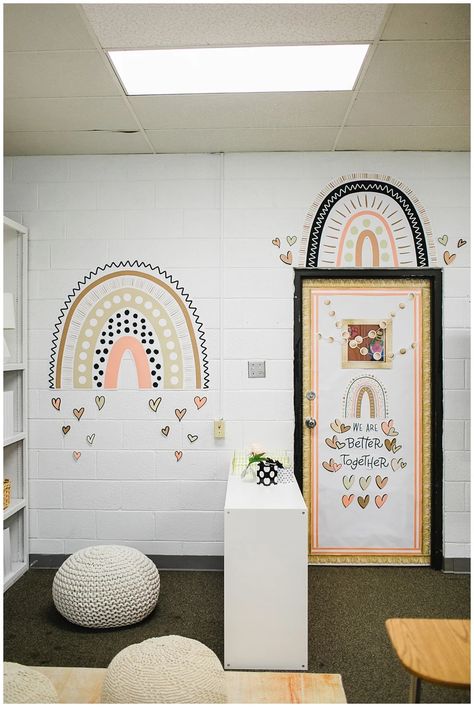 Rainbow Office Decor, Future Educator, Rainbow Door, Elementary Classroom Themes, Boho Rainbow Classroom, Boho Classroom, Kindergarten Classroom Decor, Rainbow Classroom, Classroom Makeover