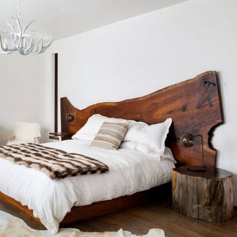 For your Live-Edge needs, bring it to Brooks! Live Edge Headboard, Live Edge Bed, Natural Wood Bed, Headboard Ideas, Rustic Bedroom Decor, Beds And Headboards, Headboard Designs, Trendy Bedroom, Modern Bedroom Design