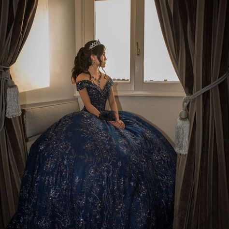 riana mae tan on Instagram: ". 13.05.22 debut 🤍" Blue Gold Quinceanera Theme, Dark Academia Quinceanera Theme, Dark Blue And Silver Quinceanera Dresses, Debut Dresses Filipino Blue, Navy Quince Dress, Midnight Blue Quince, Midnight Quinceanera Theme, Quinceanera Dresses Navy Blue, Midnight Blue Quinceanera Dresses