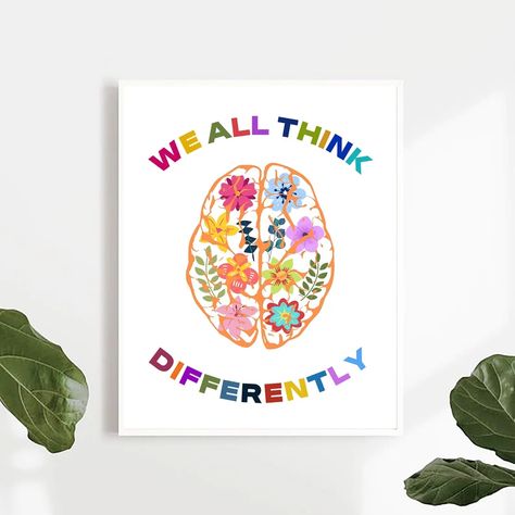 Neurodiversity Posterwe All Think Differently Digital | Etsy Turkey Art Therapist Office, Therapy Printables, Diversity Poster, Therapy Poster, Poster Art Deco, Therapist Office Decor, Counselor Office, Brain Art, Therapist Office