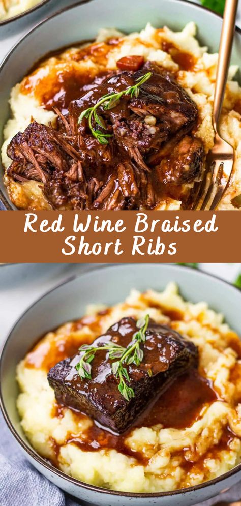 Red Wine Braised Short Ribs - Cheff Recipes Short Ribs In Dutch Oven, Ribs In Dutch Oven, Dutch Oven Ribs, Red Wine Braised Short Ribs, Oven Ribs, Wine Braised Short Ribs, Braised Short Ribs Recipe, Short Ribs Slow Cooker, Beef Short Rib Recipes