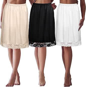 Zhanmai 3 Pieces Half Slips for Under Dresses Skirt Extenders Skirt Womens Half Slip Satin Anti Static Lace Long Underskirt Slips For Women, Practical Dress, Slip Extender, Skirt Extender, Dress Extender, Dress Skirts, Half Slip, Silk Touch, Slip Skirt