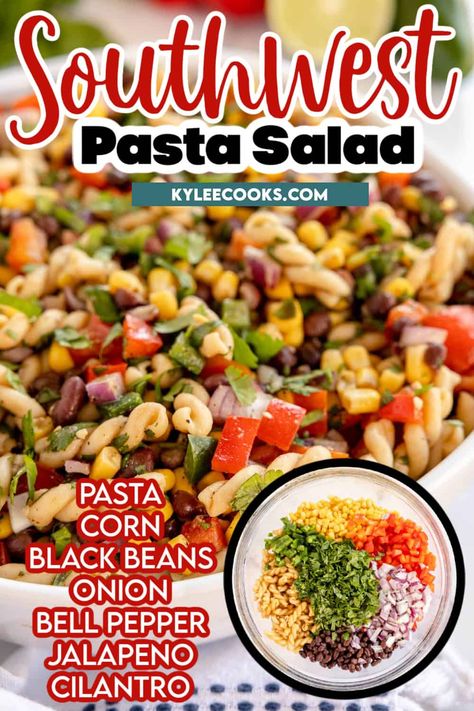 Salad Black Beans, Lime Vinaigrette Dressing, Southwestern Pasta Salad, Mexican Pasta Salad Recipes, Southwestern Pasta, Southwest Pasta, Southwest Pasta Salad, Black Bean Pasta, Mexican Pasta Salad