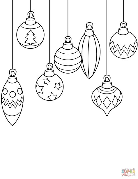 Simple Christmas Ornaments Coloring Page Ornaments Coloring Pages, Christmas Ornaments Coloring, Christmas Ornament Coloring Page, Printable Christmas Ornaments, Easy Christmas Drawings, Coloring Christmas, Ornament Drawing, Christmas Doodles, Free Christmas Printables