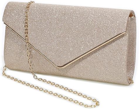 Features:Glitter clutch bag designed with shiny sequins fabric material and detachable chain strap,You can hold this clutch purse IN YOUR HAND or you can also use it as a SHOULDER BAG or CROSS BODY BAG Size : The dimension of evening clutch is 9.06(Length )*5.05(Height)*2.36( Width)inch,Capacity --- The handbags are roomy has lining and One internal pocket enough for most needed items,such as cell phone,cards, money, car keys Glitter Clutch Bag, Prom Bag, Prom Purse, Envelope Handbag, Vintage Evening Bags, Designer Clutch Bags, Party Handbags, Gold Clutch, Purses For Women