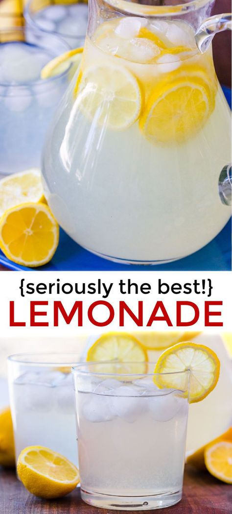 Mar 29, 2020 - How to make the best homemade lemonade! Lemonade is so refreshing and timeless. You won't believe how easy it is to make with just 2 ingredients! Once you try homemade lemonade, it will spoil you forever. #lemonade #lemonaderecipe #howtomakelemonade #easylemonade #homemadelemonade #natashaskitchen Best Homemade Lemonade, Fresh Lemonade Recipe, Good Lemonade Recipe, How To Make Lemonade, Homemade Lemonade Recipes, Best Lemonade, Fresh Squeezed Lemonade, Lemonade Drinks, Lemonade Recipe