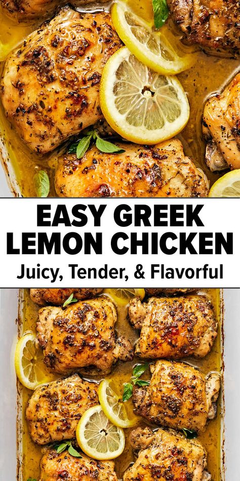 Greek lemon chicken recipe Breakfast And Brunch, Mediterranean Recipes Healthy, Mediterranean Diet Recipes Dinners, Greek Lemon Chicken, Easy Mediterranean Diet Recipes, Lemon Chicken Recipe, Chicken Thigh Recipes Baked, Health Dinner Recipes, Mediterranean Diet Recipes