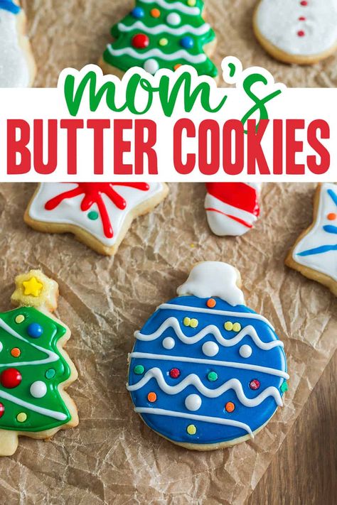 My mama's recipe for Butter Cookies are rich and buttery, making them the perfect holiday cut out cookies! I grew up eating these butter cookies and now I make them for my kids to decorate too! Butter Cookie Cutout Recipe, Butter Cookie Recipe Christmas, Easy Butter Cookies, Christmas Cutout Cookie Recipe, Sugar Cookie Cutout Recipe, Best Butter Cookie Recipe, Butter Cookies Christmas, Butter Cookie Recipe Easy, Christmas Cutout Cookies