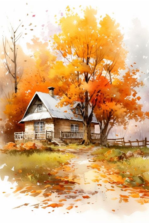 Fall Sketches, Home Digital Art, Shrunken Heads, Autumn Cottage, Maori People, Barn Painting, Watercolor Paintings For Beginners, Flower Painting Canvas, Diy Watercolor Painting