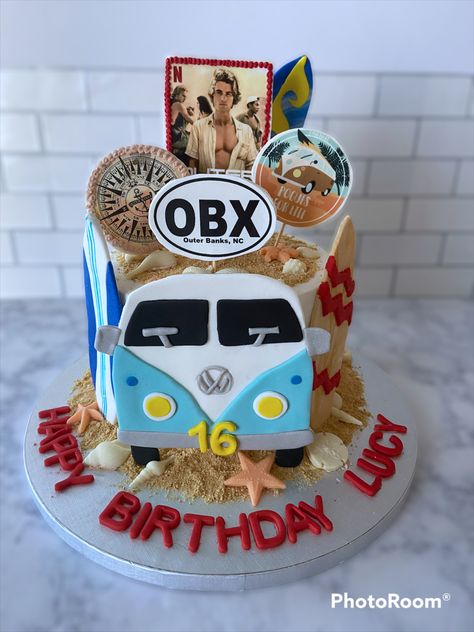 Edible images and fondant details Outer Banks Birthday Cookies, Outer Banks Cupcakes, Obx Outer Banks Birthday Cake, Outer Banks Cake Ideas, Outerbanks Birthday Theme, Bank Cake Ideas, Outer Banks Birthday Cake, Outer Banks Party Ideas, Outer Banks Cake