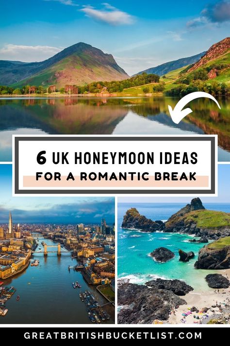 Planning a honeymoon in Great Britain? From luxury in the Scottish highlands to beach breaks in Cornwall, these UK honeymoon ideas cover a range of options. Find out where to go for a beach break in the UK with all the luxury elements you could dream of. More of a mountain lover? There are plenty of dreamy places with epic views you can visit on your romantic trip. Or if you're looking for great food and drink, how about visiting London? #UKTravel #Honeymoon #England #Scotland #Wales Honeymoon Scotland, England Honeymoon, Honeymoon Ideas Romantic, Uk Honeymoon, London Honeymoon, Scotland Honeymoon, Uk Places, Europe Honeymoon, Visiting London